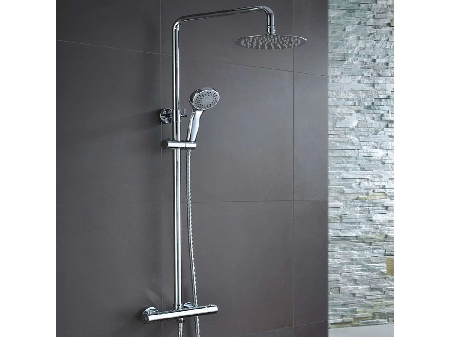 Colonne de Douche avec Mitigeur Thermostatique chromé anti-calcaire - Design Moderne - LONDRES IMEX