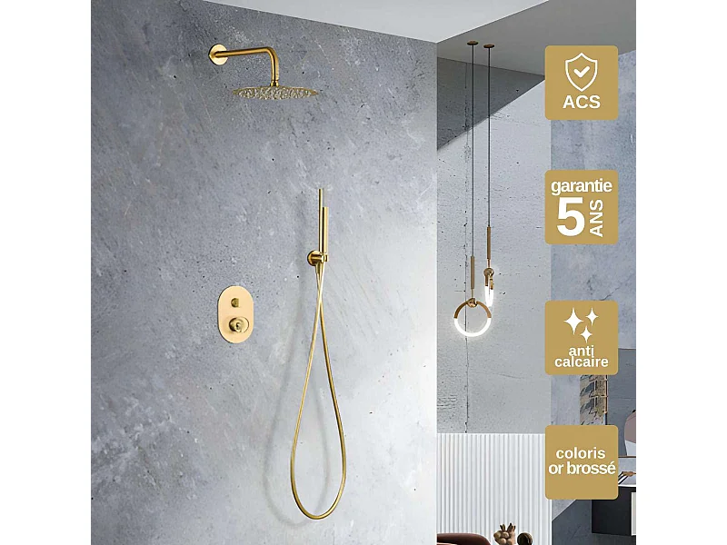 Colonne de Douche Encastrée or brossé anti-calcaire - Design Moderne et Économie d'eau - Kit Complet OLIMPO IMEX