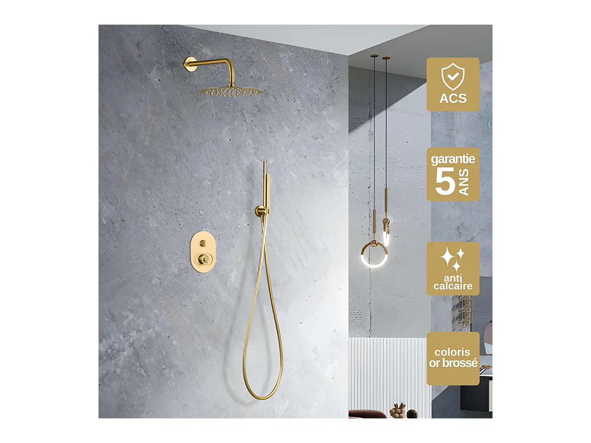 Colonne de Douche Encastrée or brossé anti-calcaire - Design Moderne et Économie d'eau - Kit Complet OLIMPO IMEX