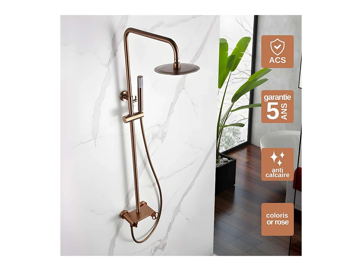 Colonne de Douche Or Rose anti-calcaire - Design Moderne et Économie d'eau - Kit Complet OLIMPO IMEX
