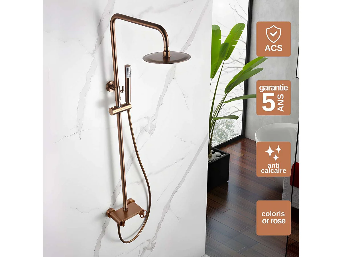 Colonne de Douche Or Rose anti-calcaire - Design Moderne et Économie d'eau - Kit Complet OLIMPO IMEX