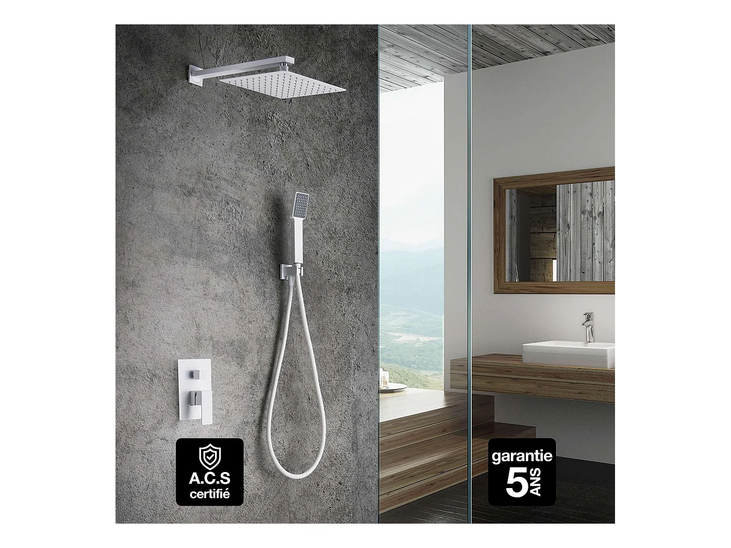 Colonne de Douche Encastrée blanc mat anti-calcaire - Design Moderne et Économie d'eau - Kit Complet DUBLIN IMEX