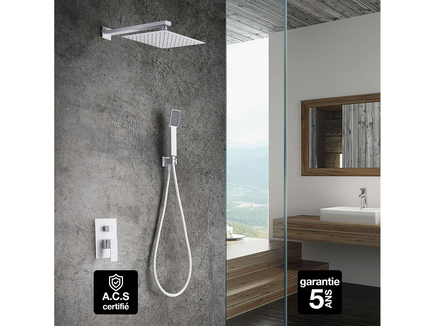 Colonne de Douche Encastrée blanc mat anti-calcaire - Design Moderne et Économie d'eau - Kit Complet DUBLIN IMEX