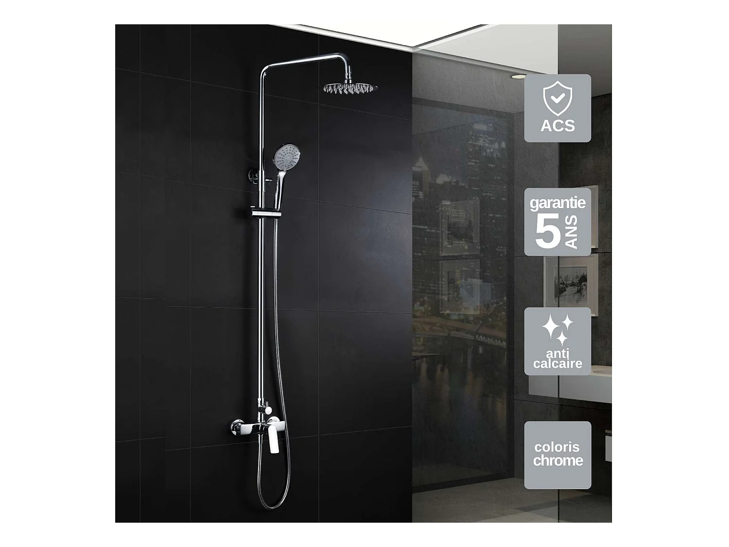 Colonne de Douche chromé anti-calcaire - Design Moderne et Économie d'eau - Kit Complet LUXOR IMEX