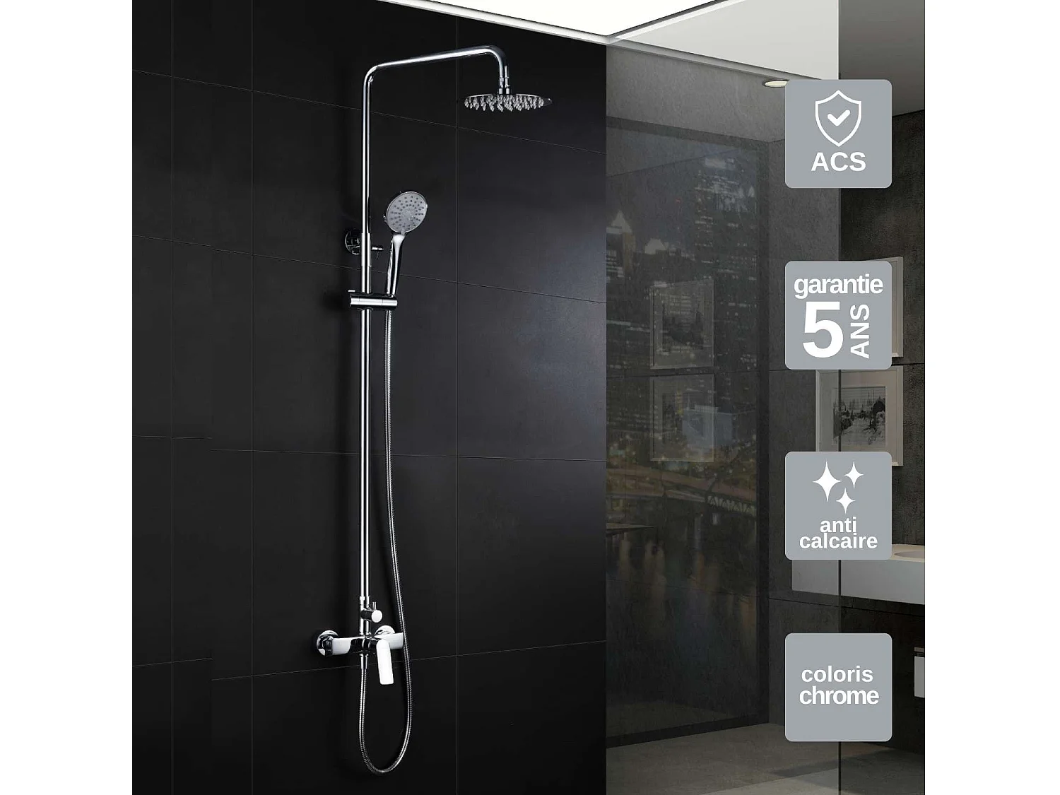 Colonne de Douche chromé anti-calcaire - Design Moderne et Économie d'eau - Kit Complet LUXOR IMEX