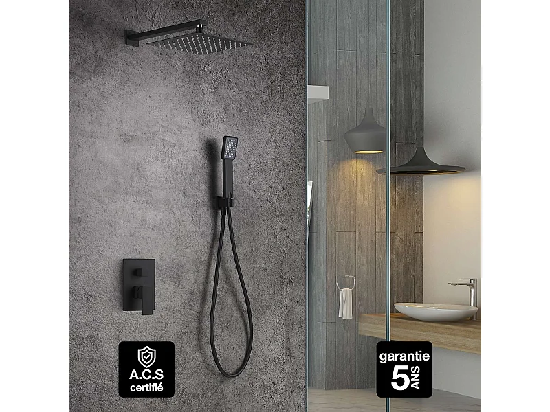 Colonne de Douche Encastrée noir mat anti-calcaire - Design Moderne et Économie d'eau - Kit Complet DUBLIN IMEX