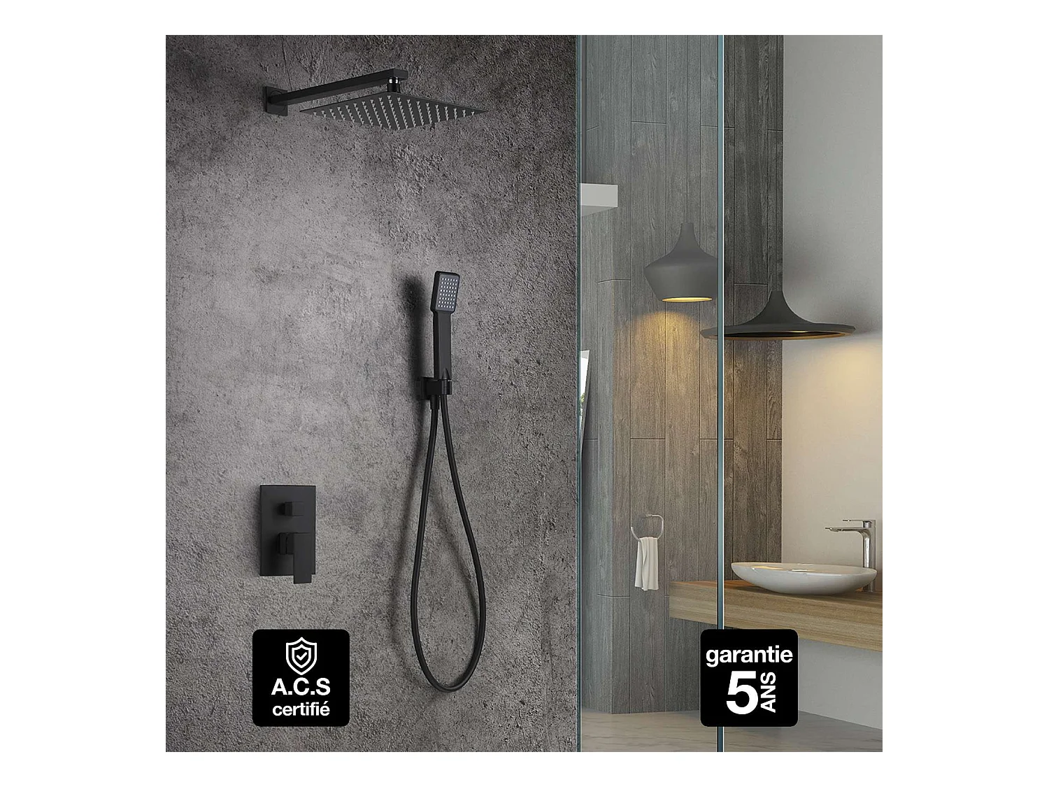 Colonne de Douche Encastrée Anti-Calcaire Noir Mat IMEX DUBLIN GPE006/NG