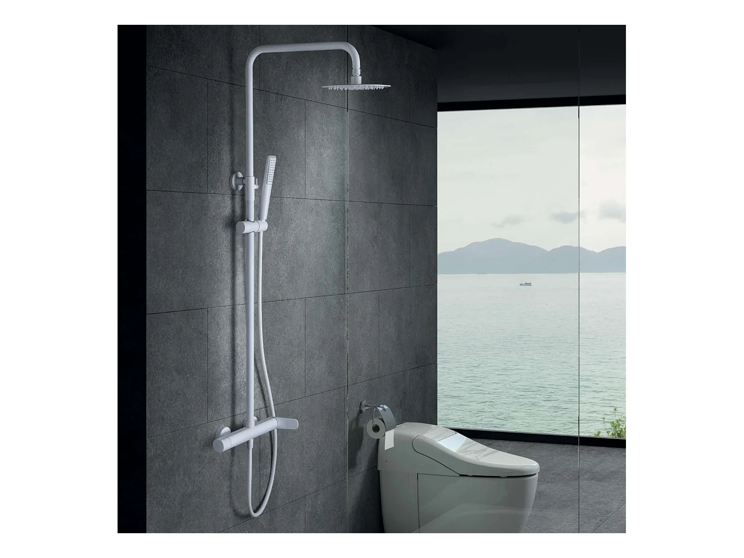 Colonne de Douche blanc mat anti-calcaire - Design Moderne et Économie d'eau - Kit Complet DINAMARCA IMEX