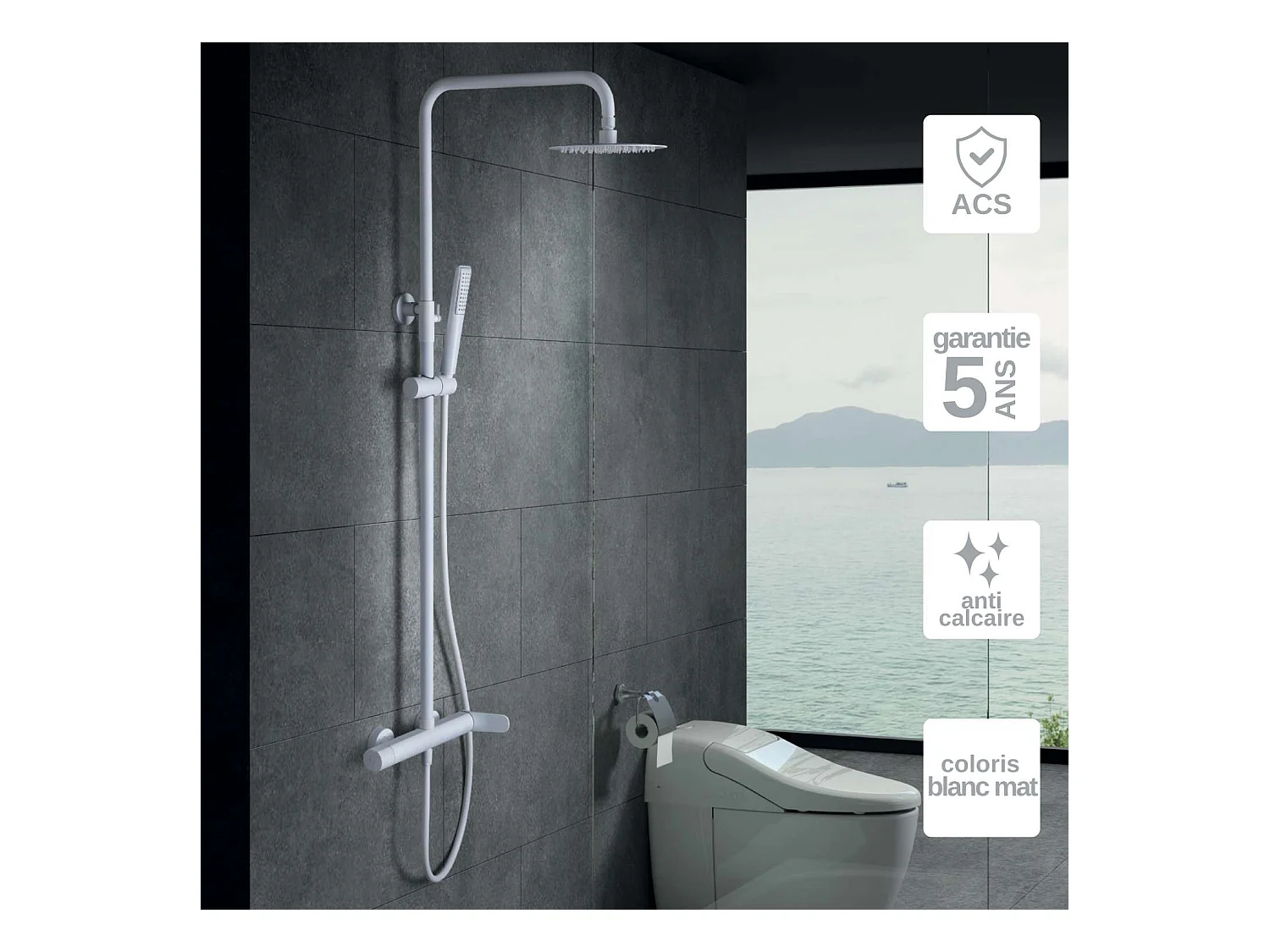 Colonne de Douche Anti-Calcaire Blanc Mat IMEX DINAMARCA BDR031/BL