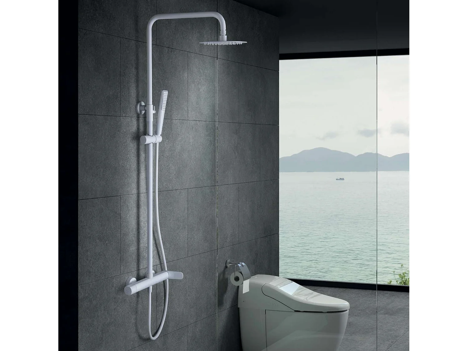 Colonne de Douche blanc mat anti-calcaire - Design Moderne et Économie d'eau - Kit Complet DINAMARCA IMEX