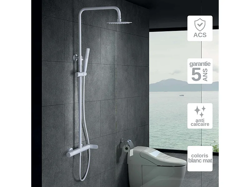 Colonne de Douche blanc mat anti-calcaire - Design Moderne et Économie d'eau - Kit Complet DINAMARCA IMEX