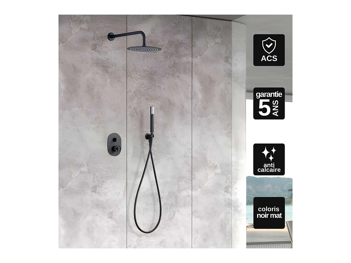 Colonne de Douche Encastrée noir mat anti-calcaire - Design Moderne et Économie d'eau - Kit Complet OLIMPO IMEX