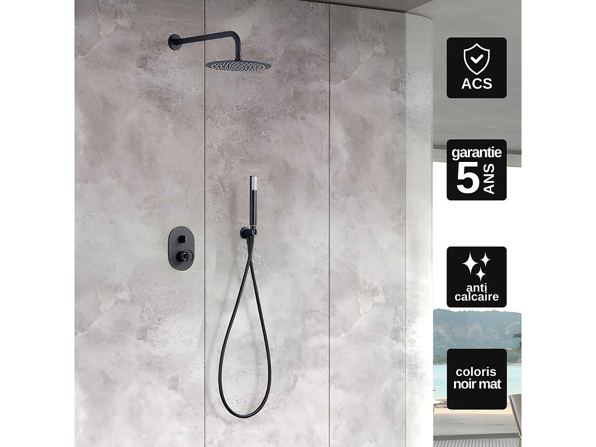 Colonne de Douche Encastrée noir mat anti-calcaire - Design Moderne et Économie d'eau - Kit Complet OLIMPO IMEX