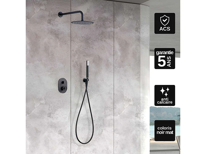 Colonne de Douche Encastrée noir mat anti-calcaire - Design Moderne et Économie d'eau - Kit Complet OLIMPO IMEX