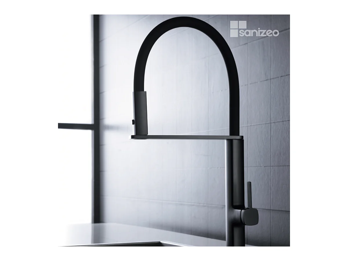 Mitigeur Évier Cuisine avec douchette extractible noir mat - Design moderne – MENORCA IMEX