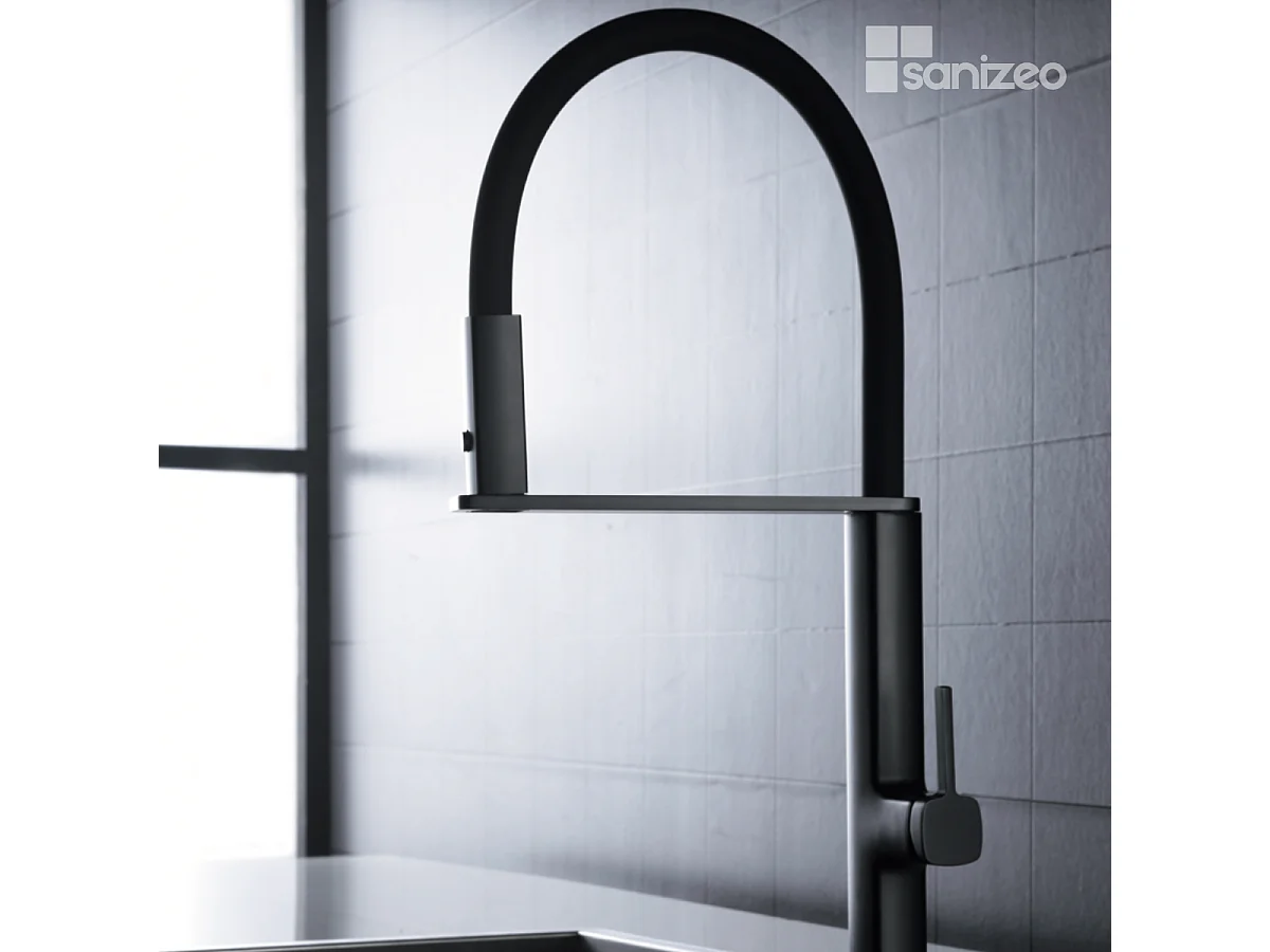 Mitigeur Évier Cuisine avec douchette extractible noir mat - Design moderne – MENORCA IMEX