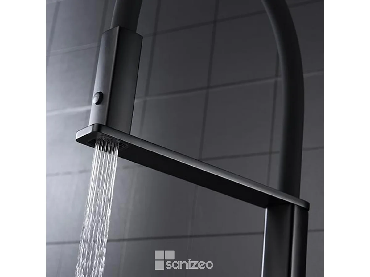 Mitigeur Évier Cuisine avec douchette extractible noir mat - Design moderne – MENORCA IMEX