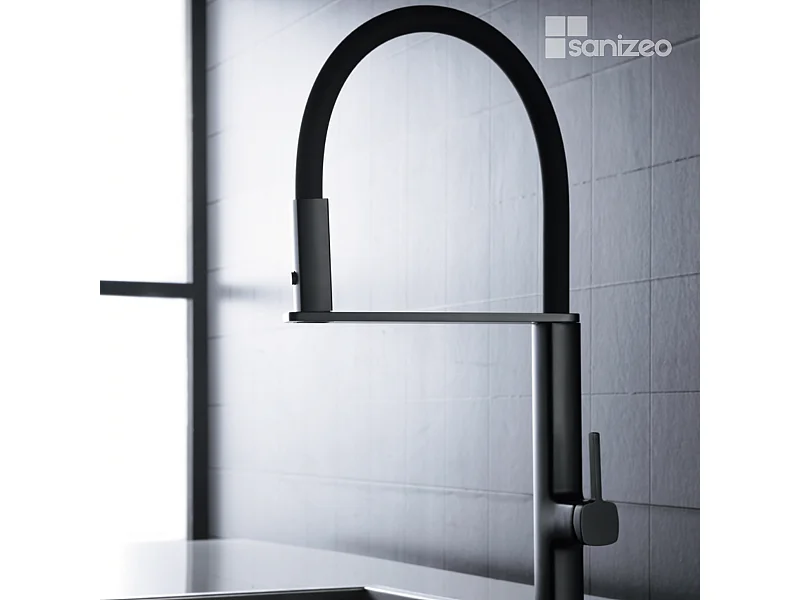 Mitigeur Évier Cuisine avec douchette extractible noir mat - Design moderne – MENORCA IMEX