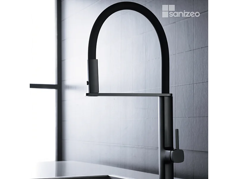 Mitigeur Évier Cuisine avec douchette extractible noir mat - Design moderne – MENORCA IMEX