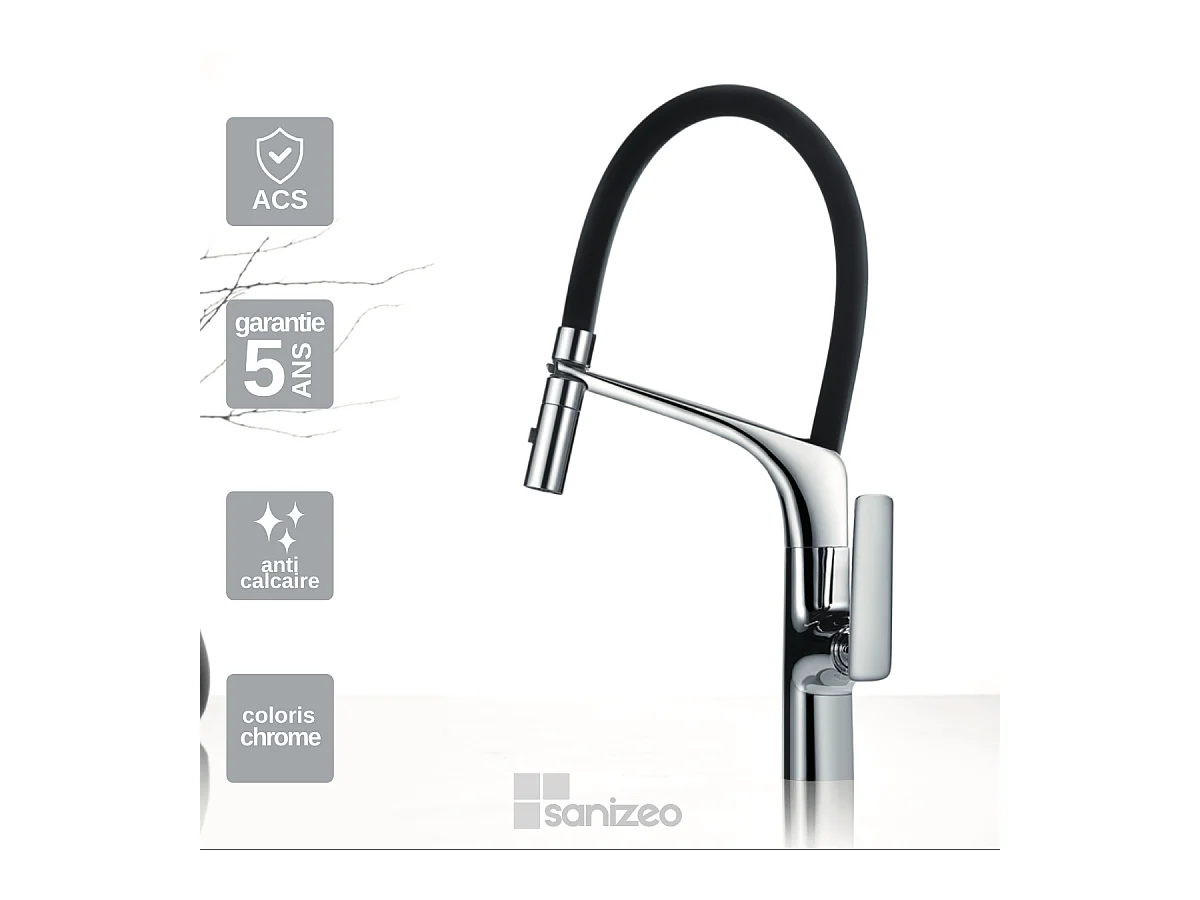 Mitigeur Évier Cuisine avec douchette extractible chromé - Design moderne – LANZAROTTE IMEX