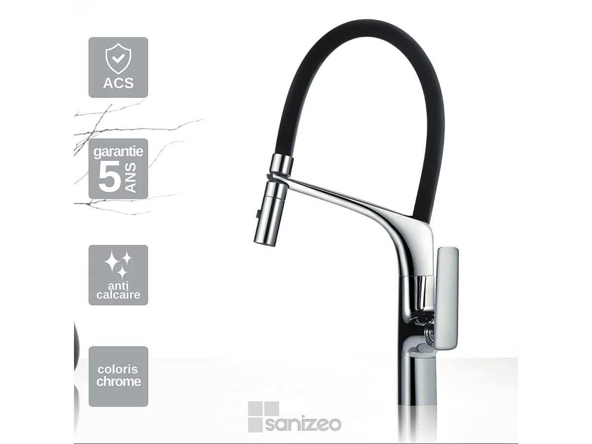 Mitigeur Évier Cuisine avec douchette extractible chromé - Design moderne – LANZAROTTE IMEX