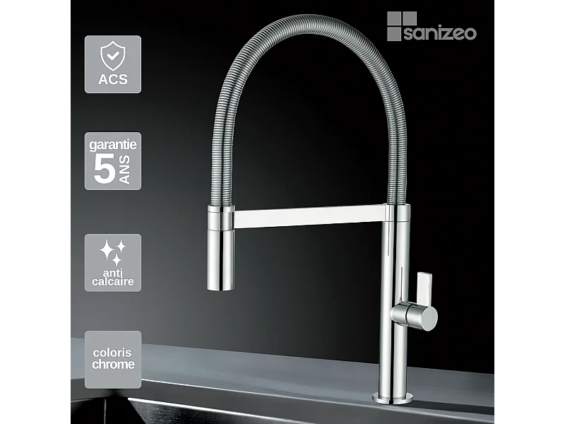 Mitigeur Évier Cuisine avec douchette extractible chromé - Design moderne – LAOS IMEX