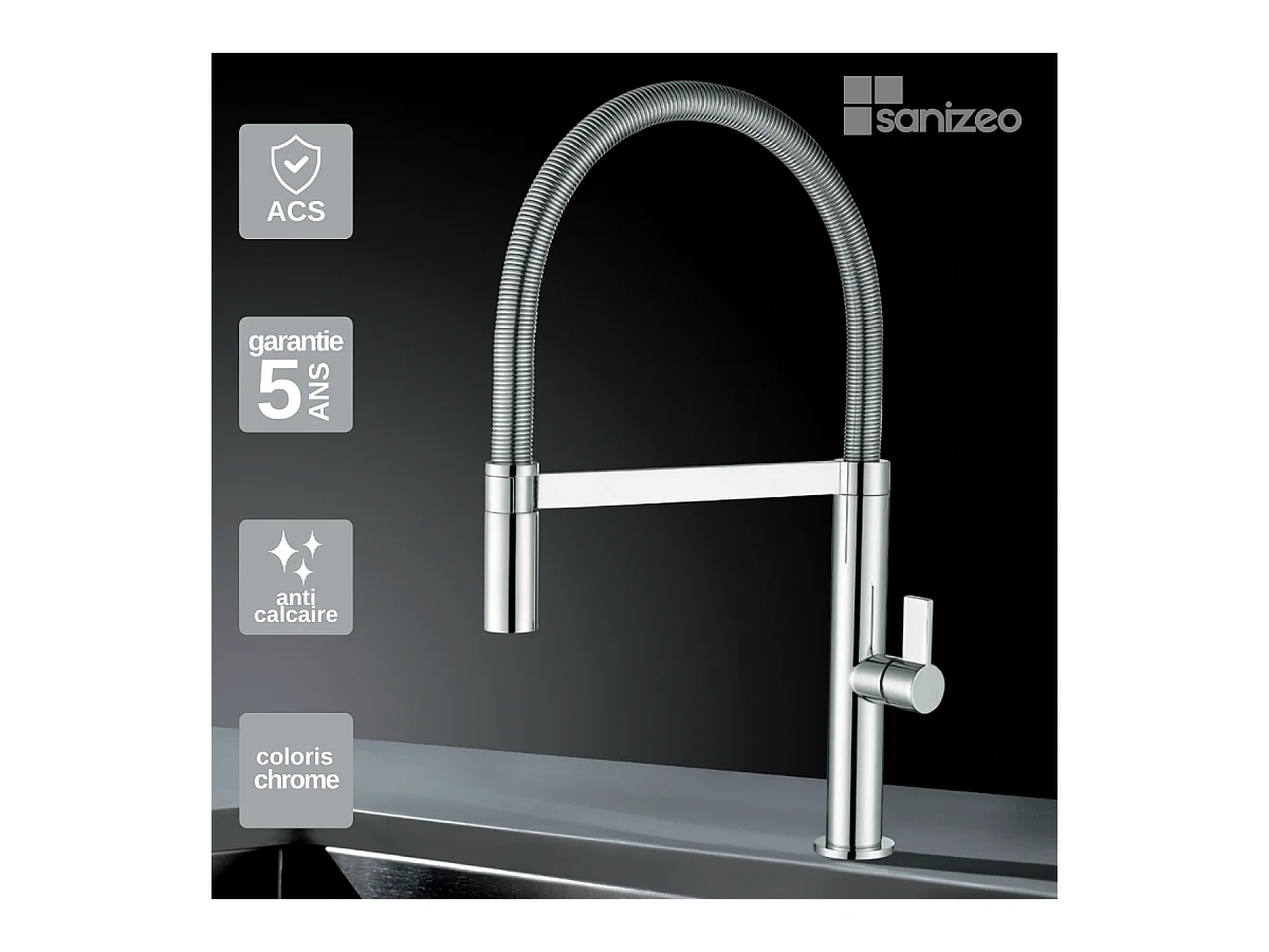 Mitigeur Évier Cuisine avec douchette extractible chromé - Design moderne – LAOS IMEX