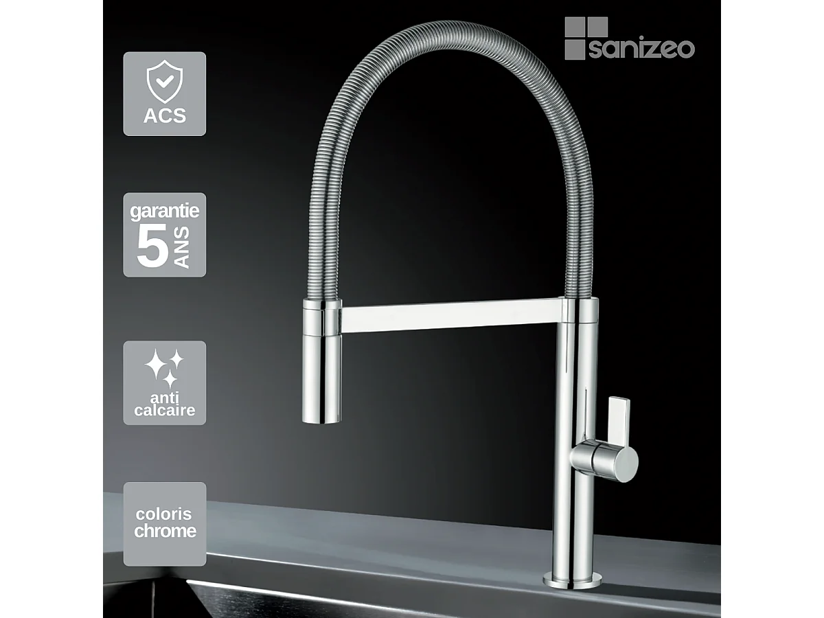 Mitigeur Évier Cuisine avec douchette extractible chromé - Design moderne – LAOS IMEX