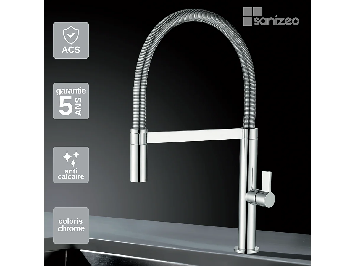 Mitigeur Évier Cuisine avec douchette extractible chromé - Design moderne – LAOS IMEX