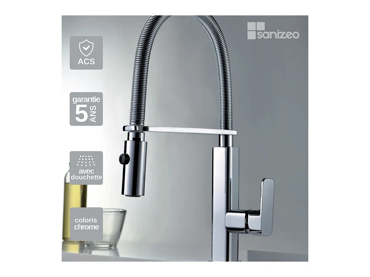Mitigeur Évier Cuisine avec douchette extractible chromé - Design moderne – TOULOUSE IMEX