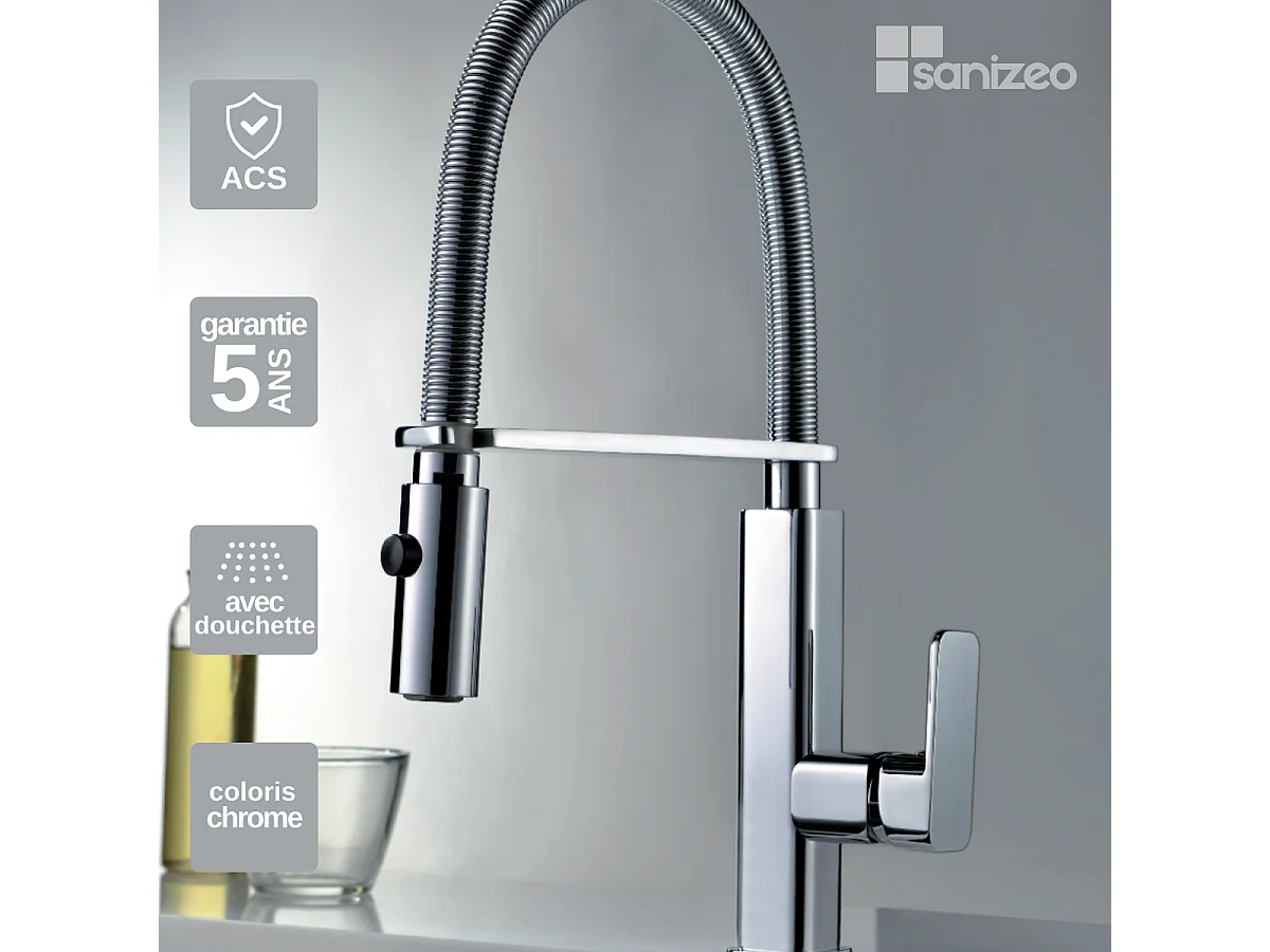 Mitigeur Évier Cuisine avec douchette extractible chromé - Design moderne – TOULOUSE IMEX