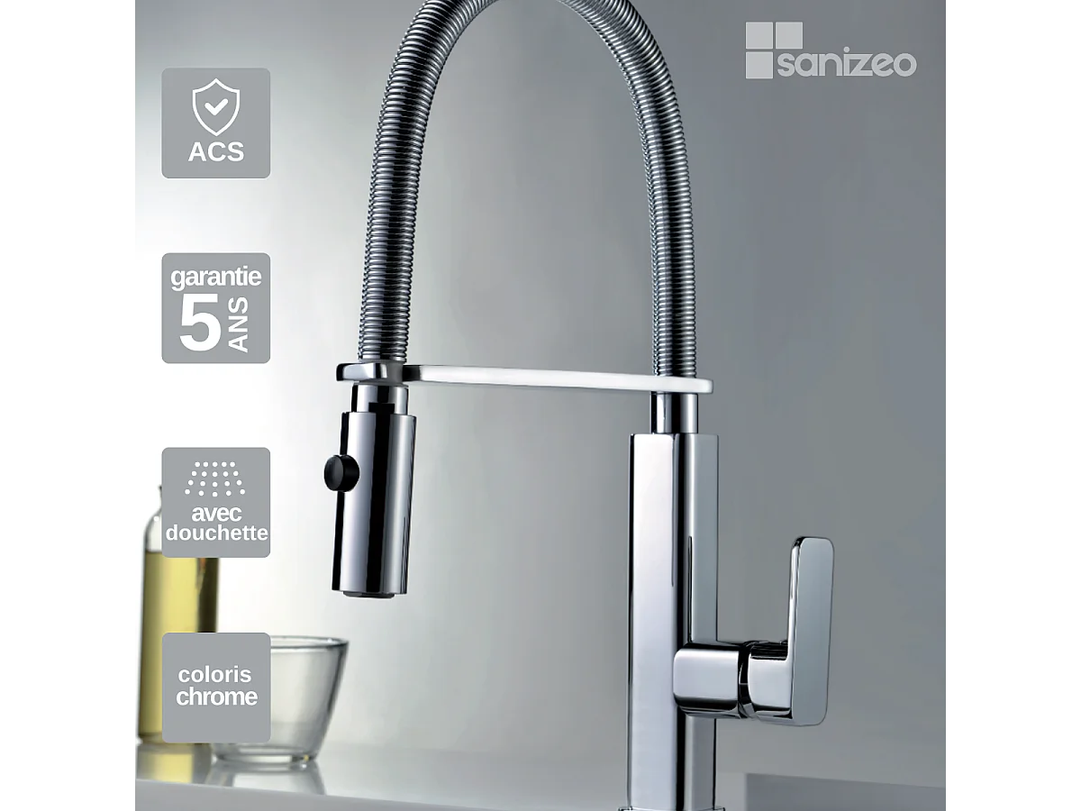 Mitigeur Évier Cuisine avec douchette extractible chromé - Design moderne – TOULOUSE IMEX