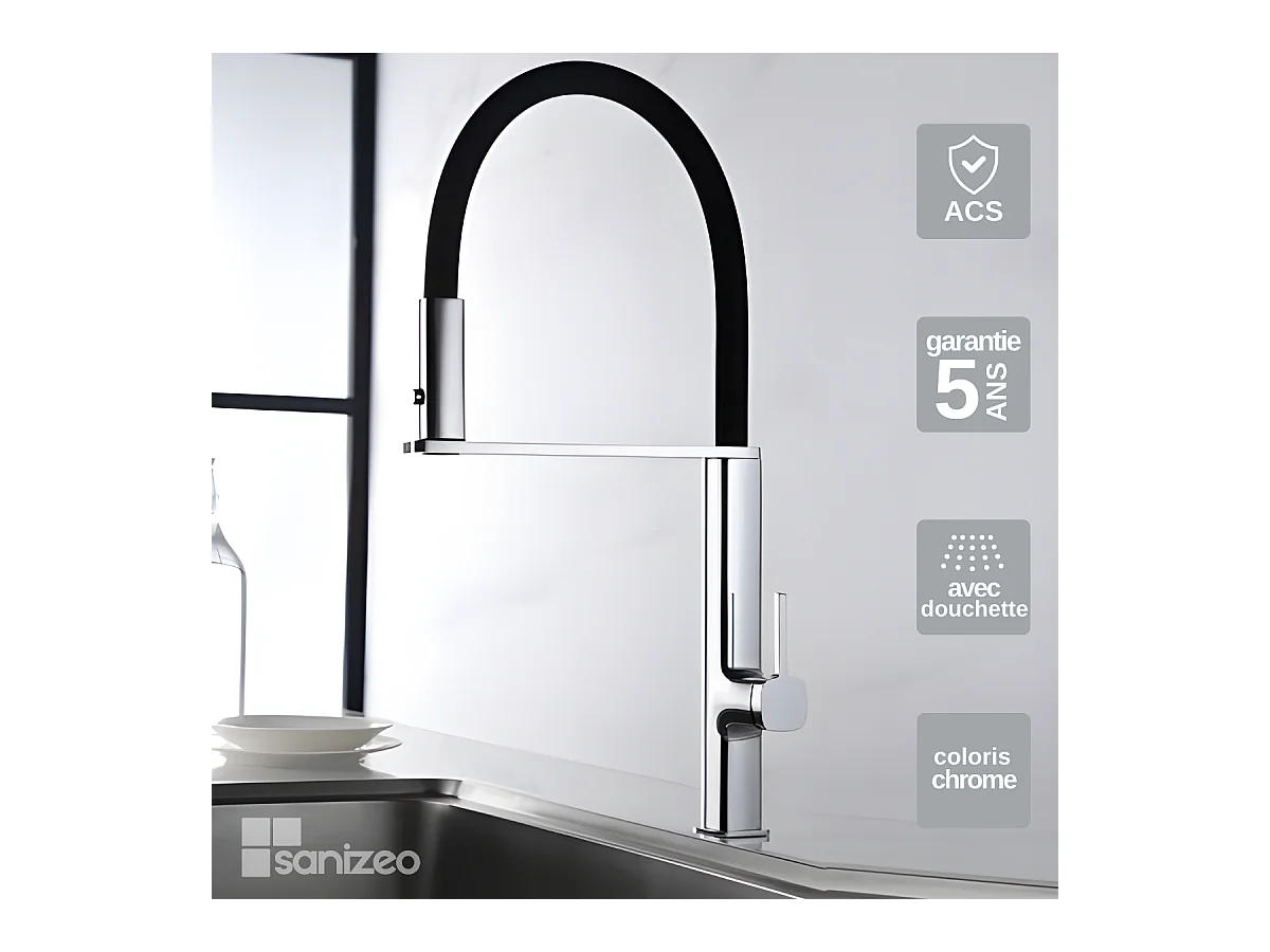Mitigeur Évier Cuisine avec douchette extractible chromé - Design moderne – MENORCA IMEX