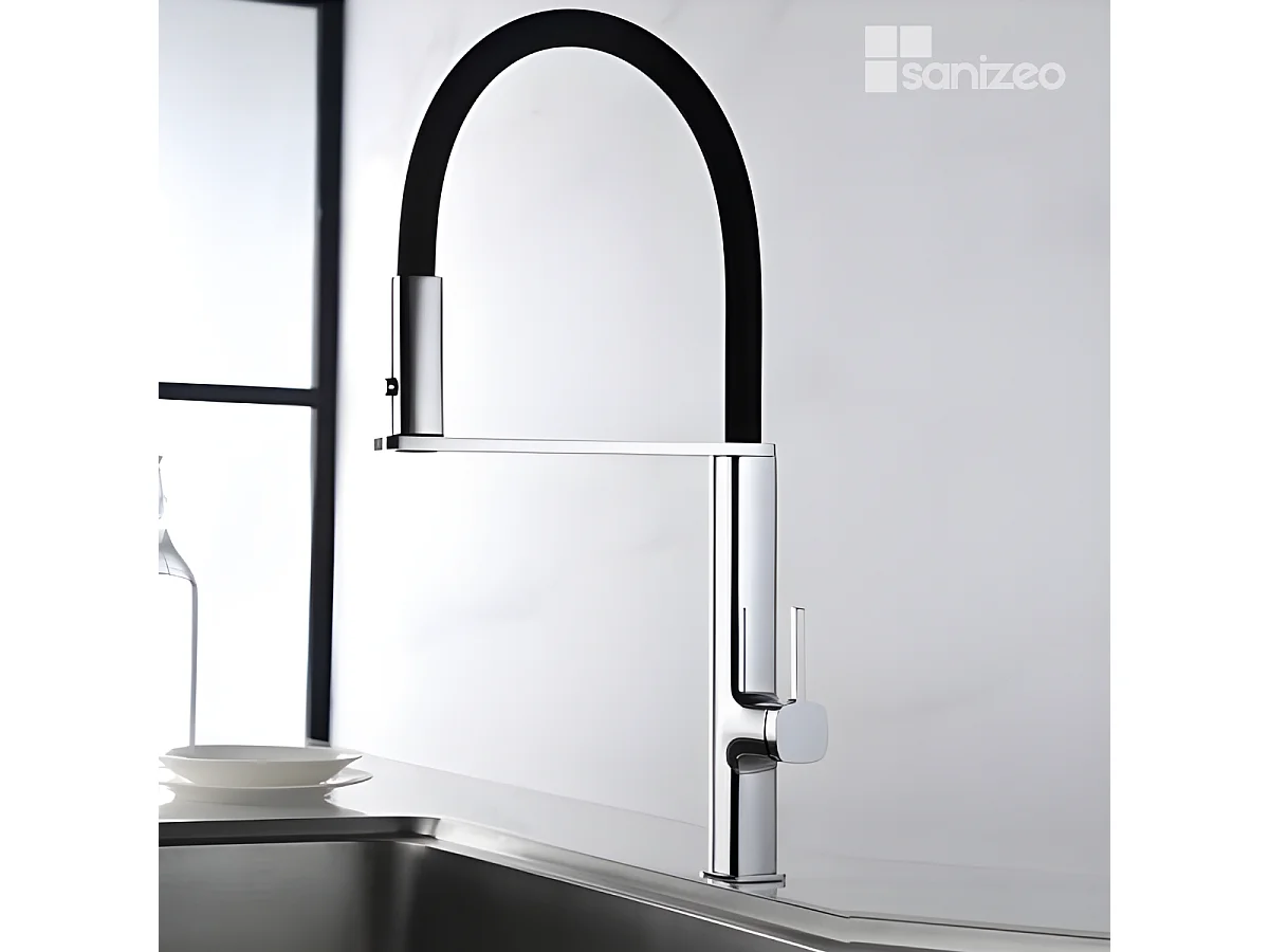 Mitigeur Évier Cuisine avec douchette extractible chromé - Design moderne – MENORCA IMEX