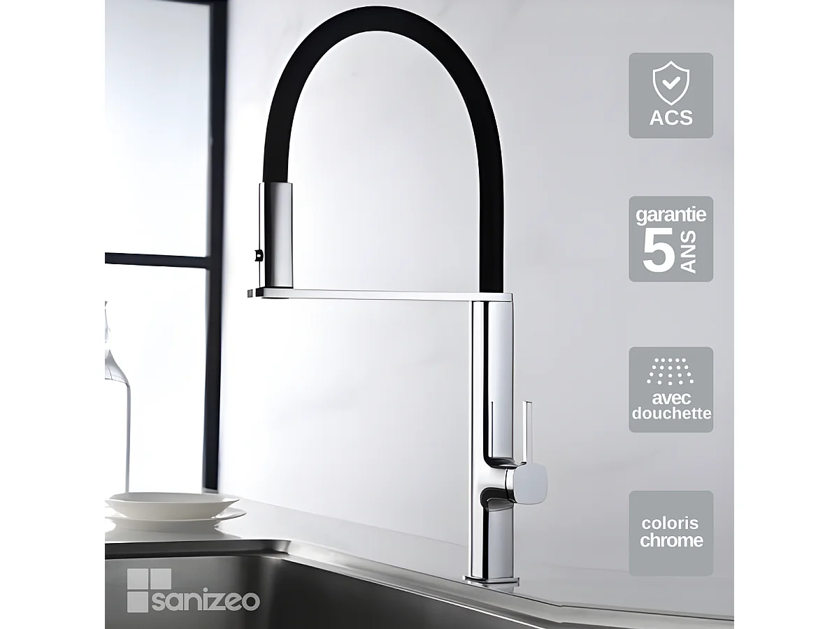 Mitigeur Évier Cuisine avec douchette extractible chromé - Design moderne – MENORCA IMEX