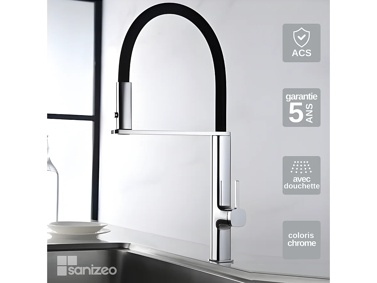 Mitigeur Évier Cuisine avec douchette extractible chromé - Design moderne – MENORCA IMEX