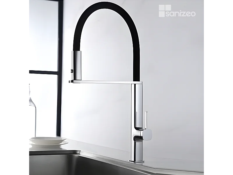 Mitigeur Évier Cuisine avec douchette extractible chromé - Design moderne – MENORCA IMEX