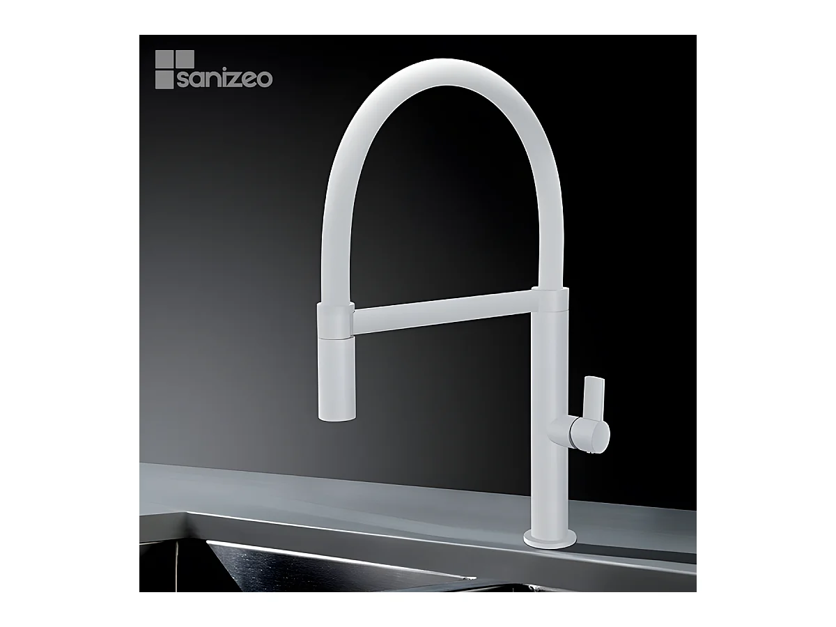 Mitigeur Évier Cuisine avec douchette extractible blanc mat - Design moderne – LAOS IMEX