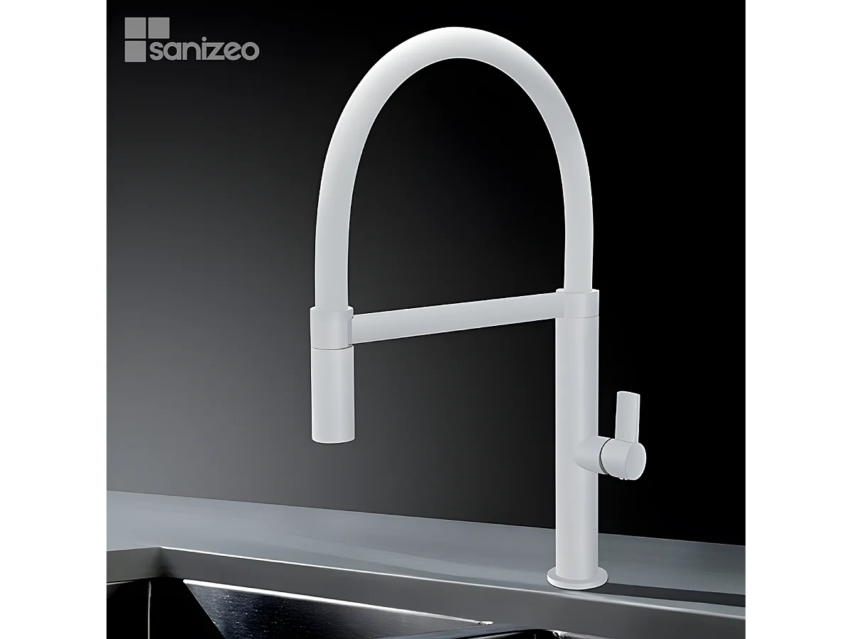 Mitigeur Évier Cuisine avec douchette extractible blanc mat - Design moderne – LAOS IMEX