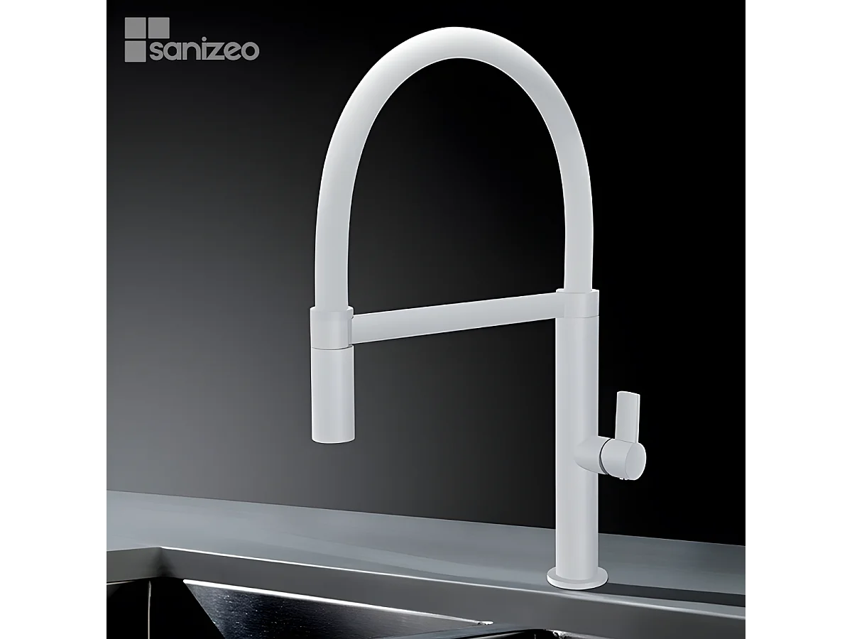 Mitigeur Évier Cuisine avec douchette extractible blanc mat - Design moderne – LAOS IMEX