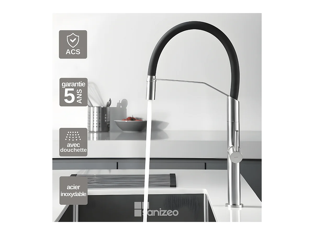 Mitigeur Évier Cuisine avec douchette extractible acier inoxydable - Design moderne – DEVA IMEX