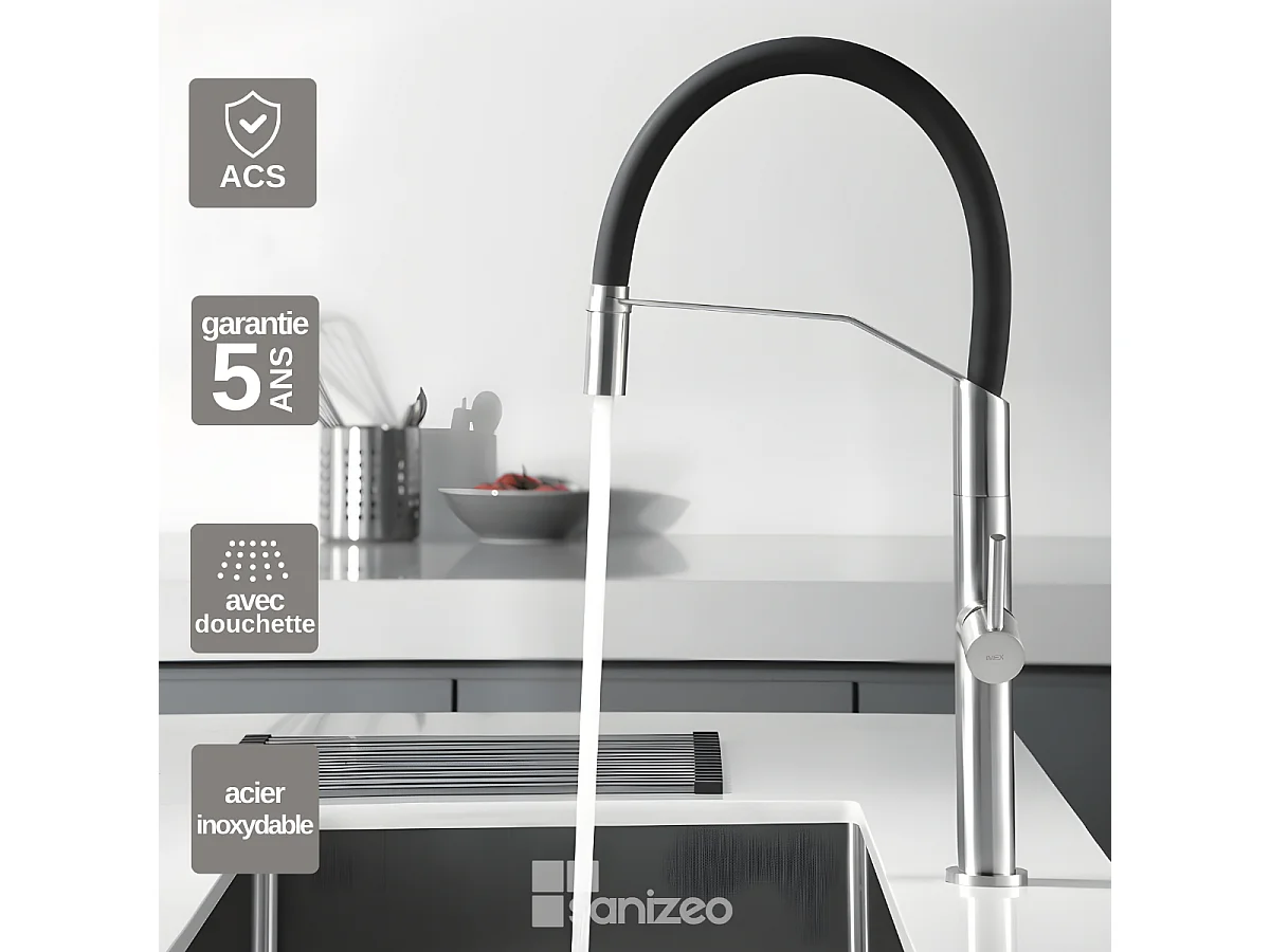 Mitigeur Évier Cuisine avec douchette extractible acier inoxydable - Design moderne – DEVA IMEX