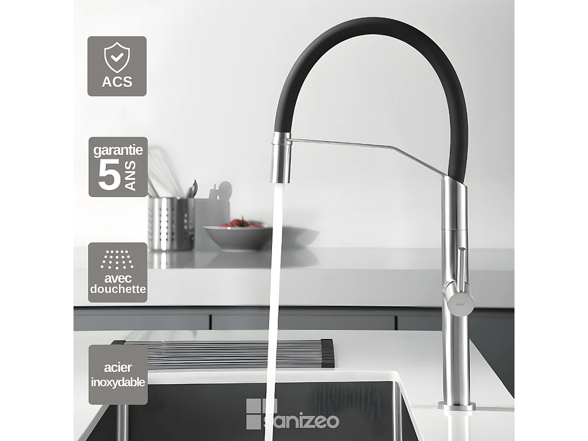 Mitigeur Évier Cuisine avec douchette extractible acier inoxydable - Design moderne – DEVA IMEX