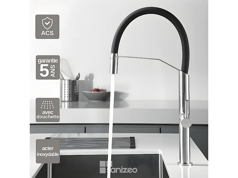 Mitigeur Évier Cuisine avec douchette extractible acier inoxydable - Design moderne – DEVA IMEX