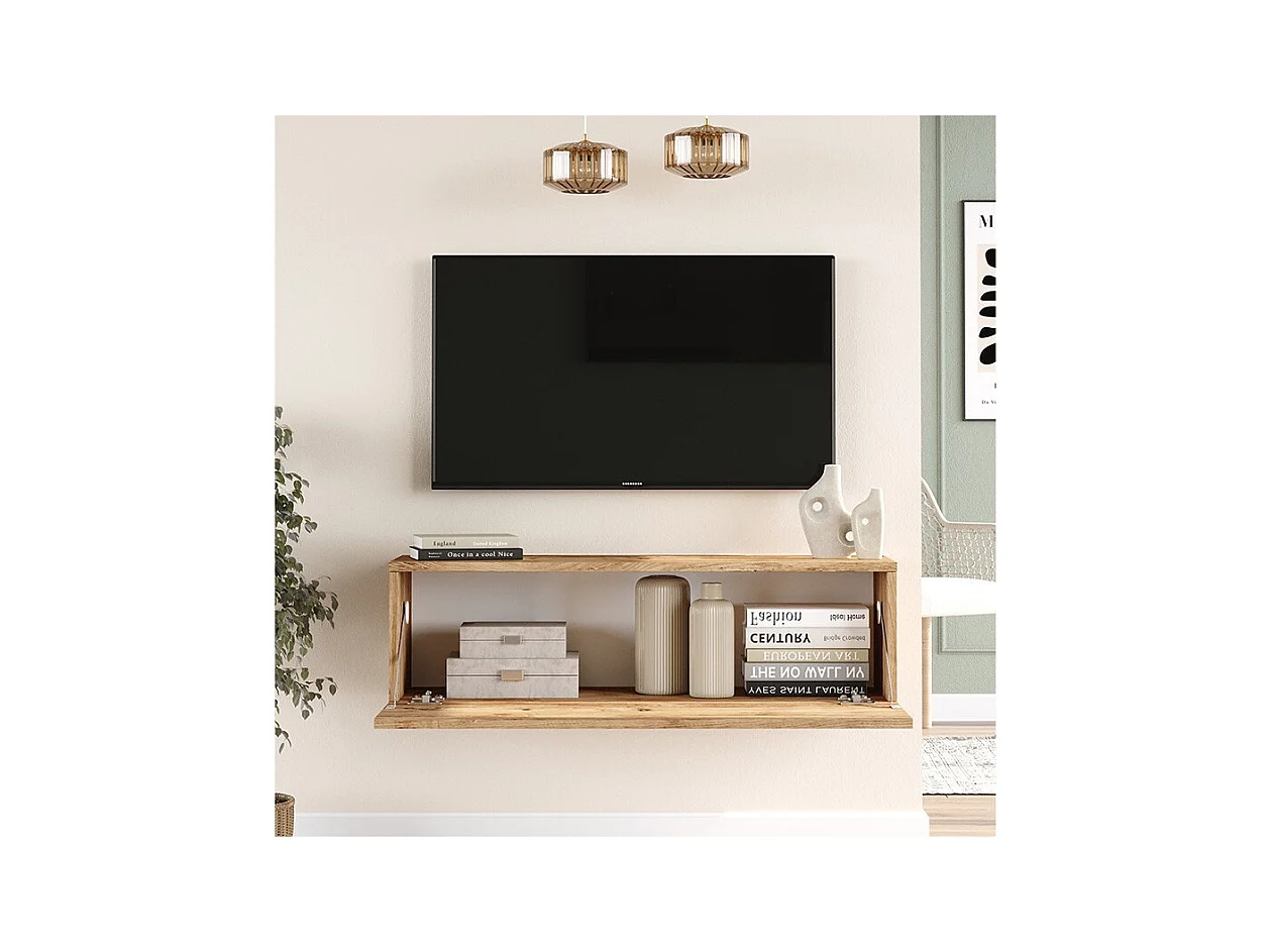 Mueble TV Moderno con Puerta en Melamina Color Madera 100x31.5x29.6cm - Diseño Elegante para Salón.