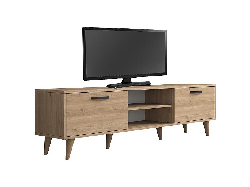 Mueble de TV en Roble con 2 Cajones y Estantes - 180x35x48.5 cm con Patas de Madera.