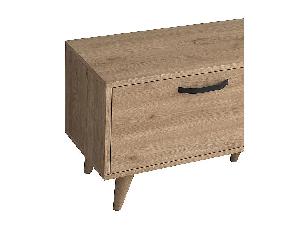 Mueble de TV en Roble con 2 Cajones y Estantes - 180x35x48.5 cm con Patas de Madera.