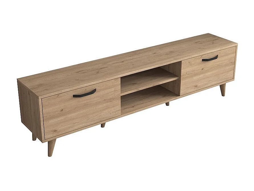 Mueble de TV en Roble con 2 Cajones y Estantes - 180x35x48.5 cm con Patas de Madera.