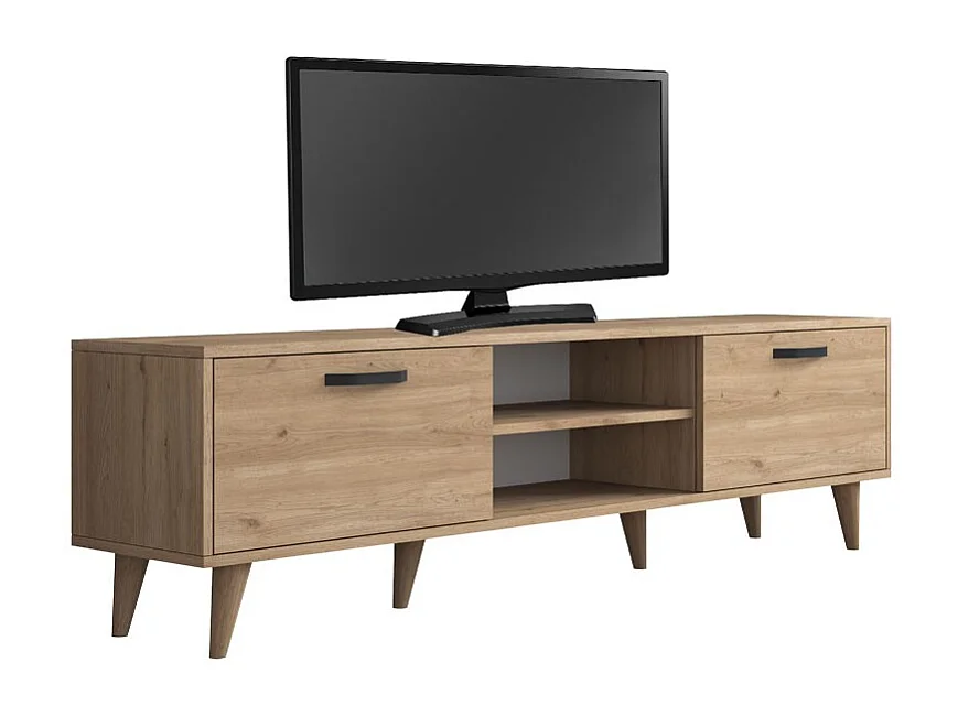 Mueble de TV en Roble con 2 Cajones y Estantes - 180x35x48.5 cm con Patas de Madera.