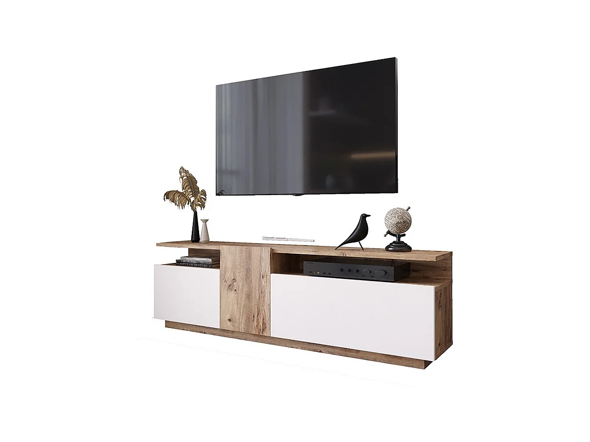 Mueble TV 150 cm con 3 Puertas y Diseño Moderno en Sonoma y Blanco – 150x29.5x46.3 cm.